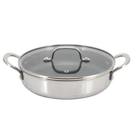Better Chef 9 Inch 3-Ply Stainless Steel Nonstick Deep Fry Pan with Lid in Silver