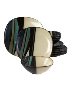 Hometrends Althea 12 Piece Soft Square Stoneware Dinnerware Set in Teal