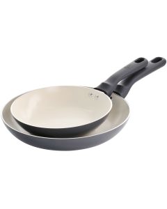 Spice by Tia Mowry Savory Saffron 2 Piece Ceramic Nonstick Aluminum Frying Pan Set in Grey