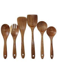 MegaChef 6 Piece Acacia Wood Kitchen Utensil Set in Dark Brown