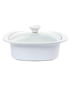 Gibson Elite Gracious Dining 1.9 Quart Stoneware Casserole in White with Glass Lid