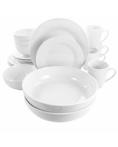 Elama Carey 18 Piece Round Porcelain Dinnerware Set in White