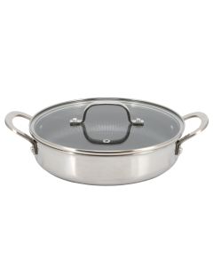 Better Chef 9 Inch 3-Ply Stainless Steel Nonstick Deep Fry Pan with Lid in Silver